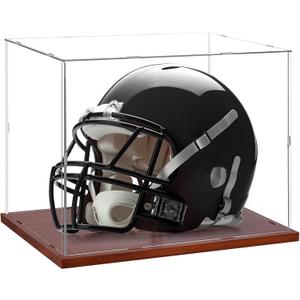 Full Size Football Helmet Display Case - 15.41111.8in Interior, 100% Wooden Base, Compatible with Baseball/Motorcycle/Racing Helmets, High-Transparency Acrylic with UV Protection