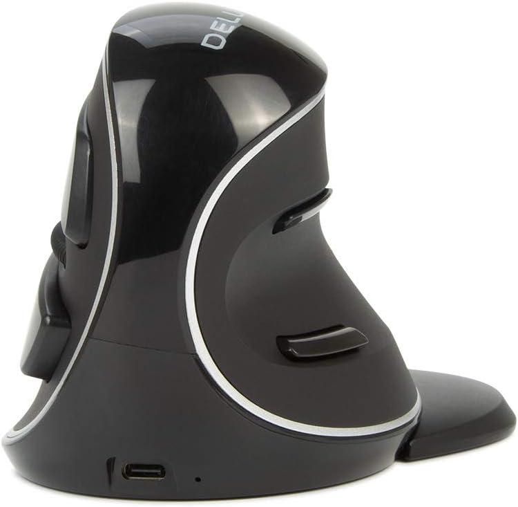 DeLUX Wireless Ergonomic Mouse with 4000DPI, Vertical Mouse with USB Receiver and BT1 + BT2, 6 Buttons and Removable Palm Rest for Laptop Computer and Carpal Tunnel (M618PD-Black) (Bluetooth+2.4G)