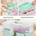 Plastic Family First Aid Box, Empty Emergency Medical Organizer, 3 Layers Portable Medicine Storage Container with Handle for Art Craft and Family, Office and Travel (Green-Clear)
