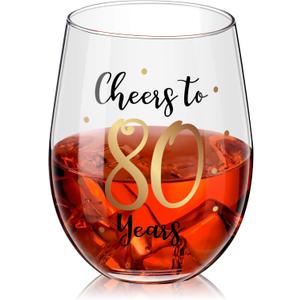 Patelai 80th Birthday Gifts Wine Glass for Women Birthday Decorations Celebrate to 80 90 Years Stemless Wine Glass Present Christmas New Year Wedding Thanksgiving Anniversary Party