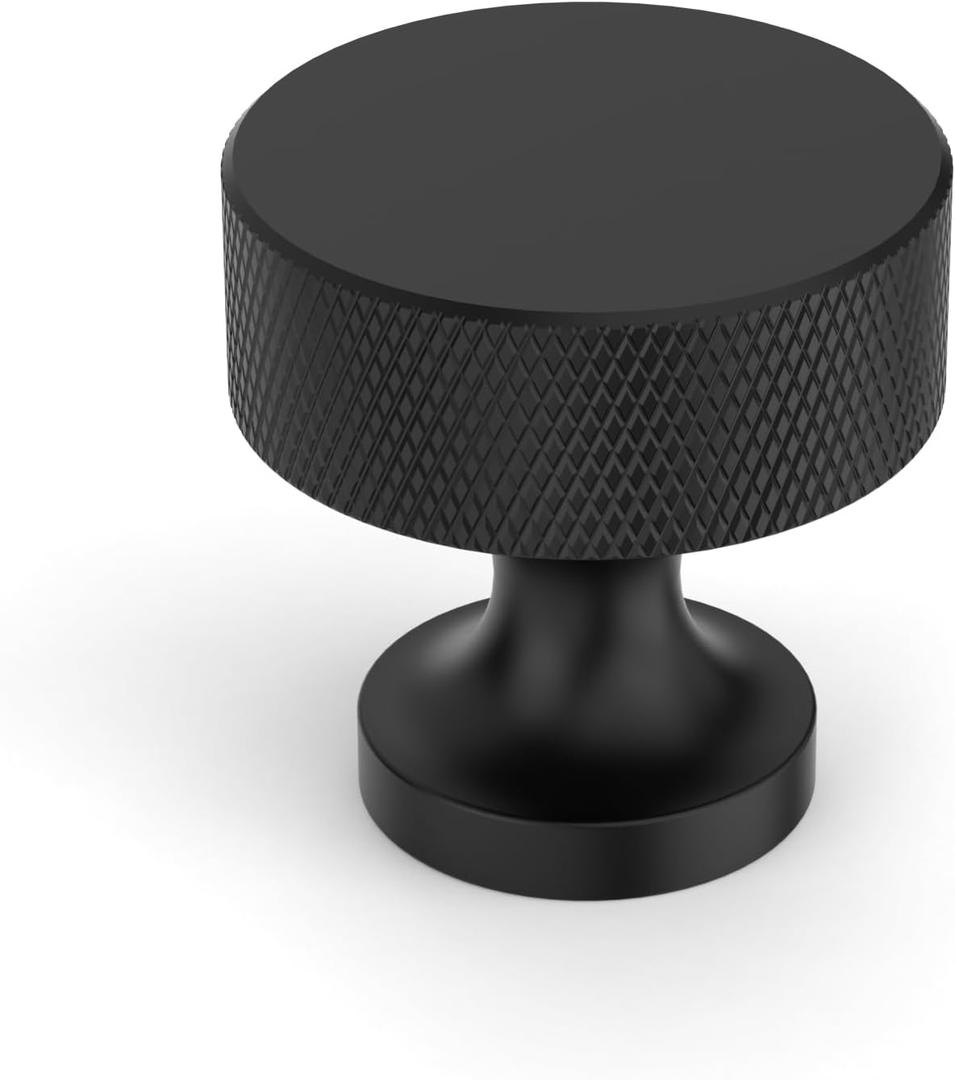 10 Pack 1-1/5"(30mm) Cabinet Knobs Black Kitchen Cabinet Knobs for Dresser Knurled Drawers Pulls Matte Black Hardware for Cabinets (Flat Round Knobs)