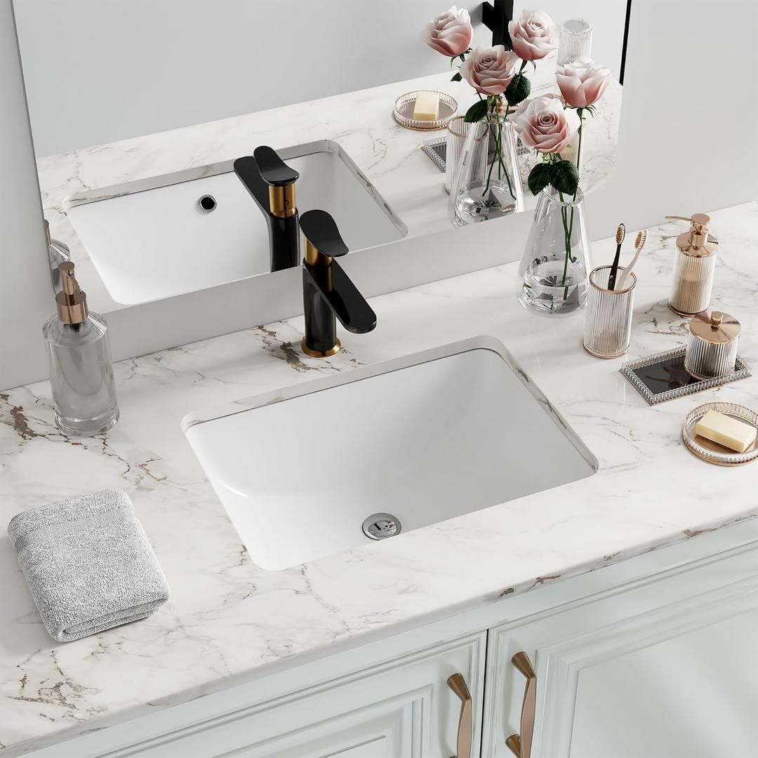 Undermount Bathroom Sink Rectangle, Hugsleek Interior Bowl Size 16 x 11 inch White Porcelain Ceramic Vessel Sink Under Counter Exterior Size 18x13in Rectangular Bath Sink Basin Lavatory Fireclay