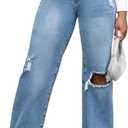 Women's Wide Leg Straight Jeans High Waisted Baggy Stretch Loose Denim Pants (Large, 974-blue)