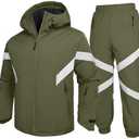 GEMYSE Men's Ski Suit Waterproof Snow Suit Winter snowboard Jacket and Pants Set Hooded ski outfits with Reflective Trim (Army Green,XL) 