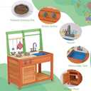 Wooden Kids Play Kitchen, Outdoor Mud Kitchen with Removable Sink and Faucet, Stove Top, Storage Shelves, Fun Backyard Pretend Kitchen Playset, Gift for Boys/Girls 3+