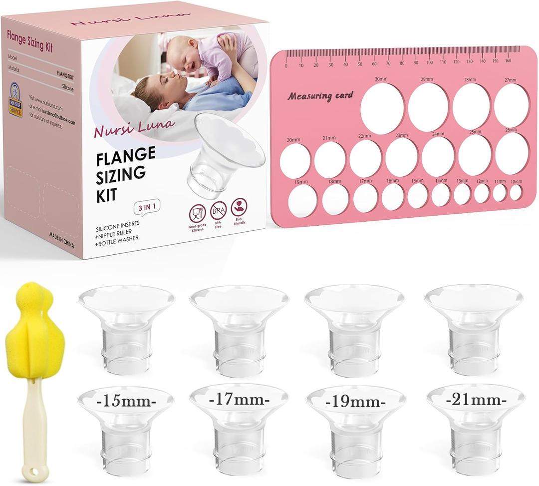 Flange Sizing Kit 3 in 1 with 8PCS Flange Inserts 15/17/19/21mm, Silicone Flanges Insert Kit for 24mm Flange/Shield, Pumping Essentials Kit for Moms (Pink)