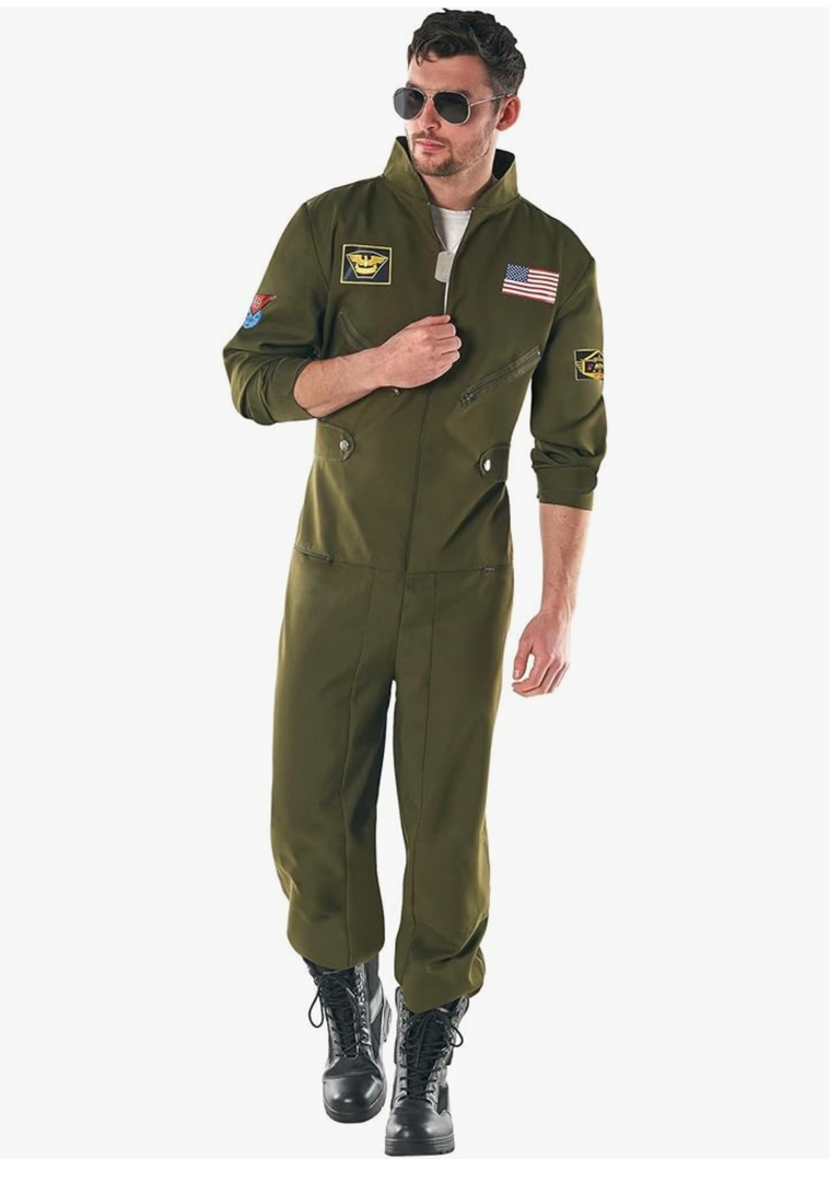 Fun Shack Flight Suit Costume for Men, Air Force Jumpsuit, Mens Fighter Pilot Outfit, Aviation Costume for Adults, Size S