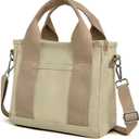 IwIeIaIrI Canvas Tote Bag for Women with Multi Pockets,Trendy Shoulder Handbag with Compartments for Shopping,Work,Beach (Small, Khaki)