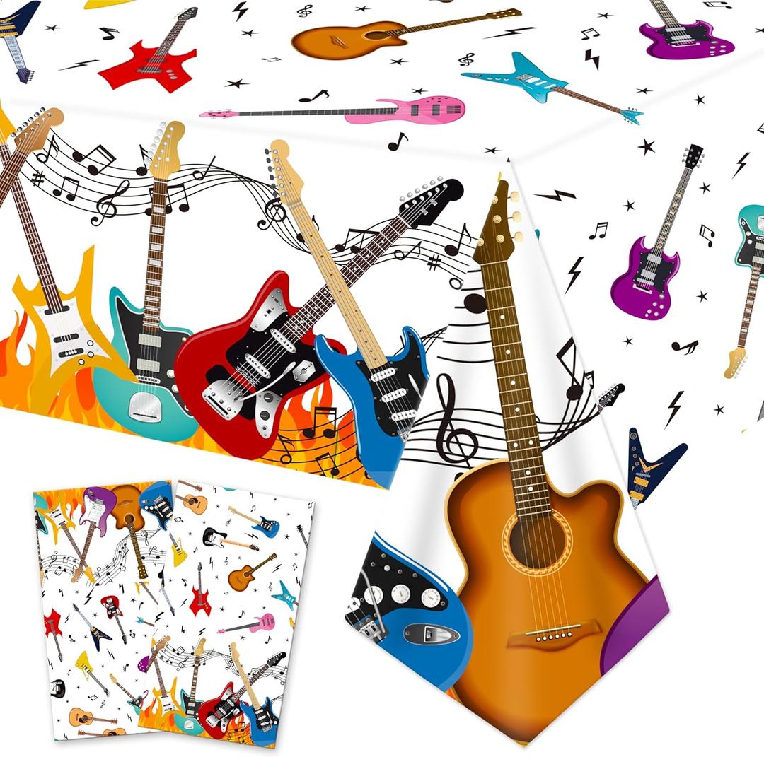 C L cooper life 2pcs Guitar Tablecloths for Guitar Birthday Party Decoration Guitar Music Note Table Covers Music Theme Table Decor for Guitar Music Theme Party Baby Shower Supplies