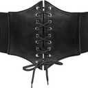 JASGOOD Womens Elastic Costume Waist Belt Lace-up Tied Waspie Corset Belts for Women (Fit Waist Size 27"-30", Black)