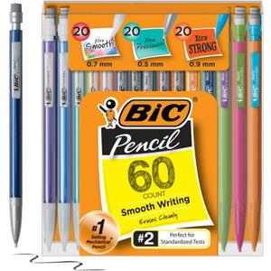 BIC Mechanical Pencil Variety Pack, Number 2 Mechanical Pencils With Erasers, Fine Point (0.5mm), Medium Point (0.7mm) and Thick Point (0.9mm), 60 Count, Bulk Mechanical Pencils for School or Work