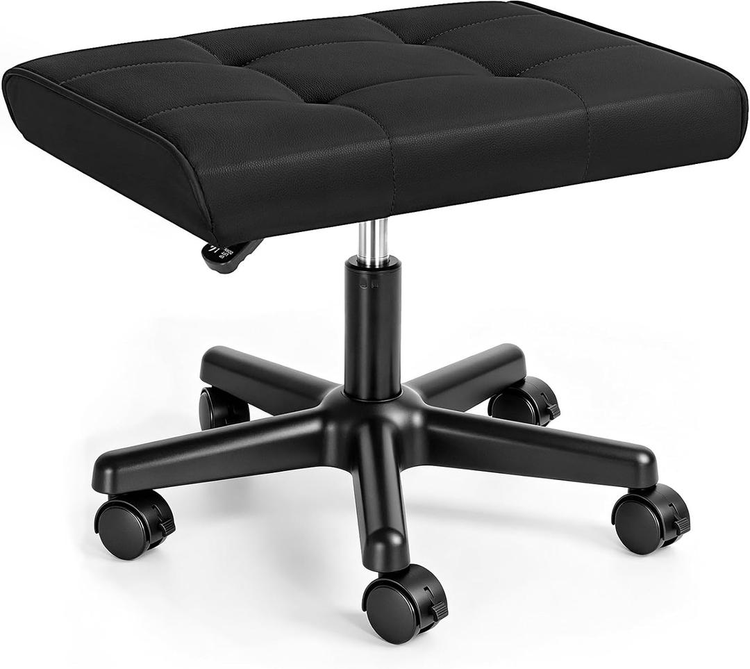 Footrest Under Desk Leg Rest Ottoman Adjustable Height Foot Stool (Black), 19.3''L x 15''W