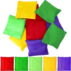Small Colorful Nylon Bean Bags for Hand Toss Games - Durable Kids & Outdoor Cornhole Bean Bags, Tossing Bags for Classroom, Backyard, and Family Activities (4.7in-10 Pcs)