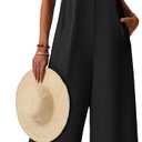 Lepunuo Jumpsuits for Women Summer Casual Boho Wide Leg Overalls Adjustable Floral Sleeveless Rompers with Pockets, Black, M
