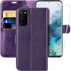 MONASAY Wallet Case Fit for Samsung Galaxy S20 5G, 6.2 inch, [Screen Protector Included] Flip Leather Cell Phone Cover with RFID Blocking Credit Card Holder, Purple