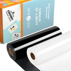 HTVRONT Heat Transfer Vinyl Rolls - 2 Pack 12" x 80ft Black and White HTV for T Shirts, Iron on Vinyl Compatible with Cricut Cutting Machine (White and Black)