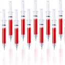 Red Syringe Pens - Fun & Retractable BallPoint with Black Ink - Smooth Writing, Comfortable Grip & Lightweight Novelty Pens - Perfect for Nurses, Doctors | 12PCS