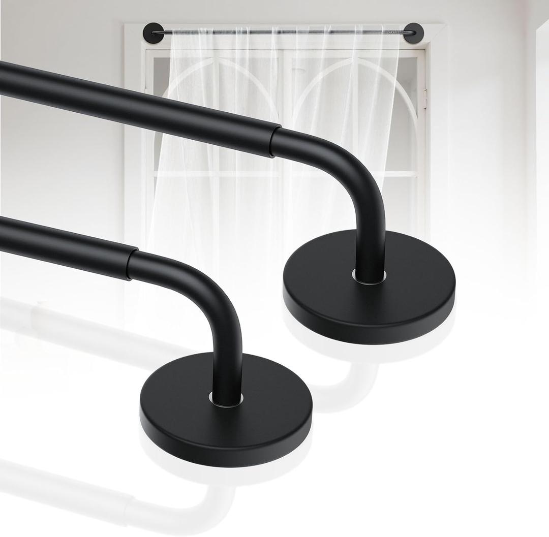 2 Pack Magnetic Curtain Rods for Metal Door, Adjustable 18 to 30 Inch Rod for Cafe Doors, 3/8 Inch Diameter Magnet Rods Appliances for French Door Window(Black, 2Pack)