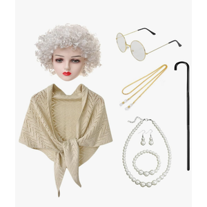 100 Days of School Costume for Women – Old Lady Costume with Wig -School Grandma Costume with Accessories