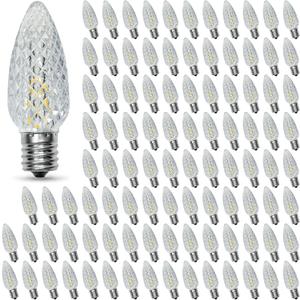 100PACK C9 Christmas Lights LED Replacement BulbsShatterproof & Waterproof Plastic C9 Led Bulbs for Outdoor String Lights, E17 Base, 0.6W Equivalent to 7W, Warm White 2700K, 50LM Holiday Decoration