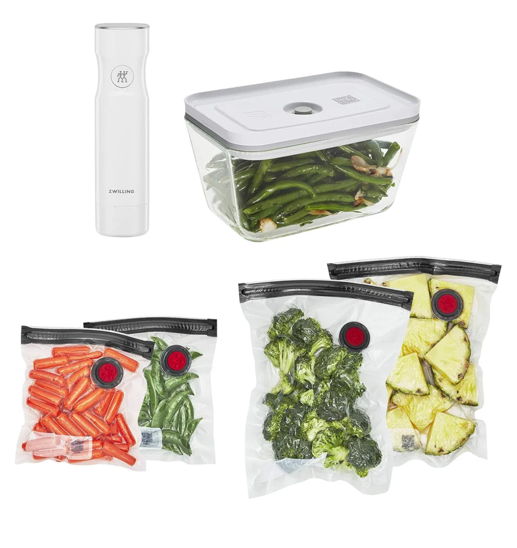 ZWILLING Fresh & Save Vacuum Sealer Machine Starter Set with Airtight Food Storage Container Glass, Sous Vide Bags, Meal Prep