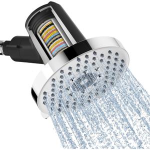 SR SUN RISE Filtered Shower Head with Filters- High Pressure Rain Shower Head,with 20-Stage shower Filter,1.8/2.5 GPM Flow Rate,6 Spray Modes for Hard Water Softener,Remove Chlorine (Chrome, 5.5 Inch)