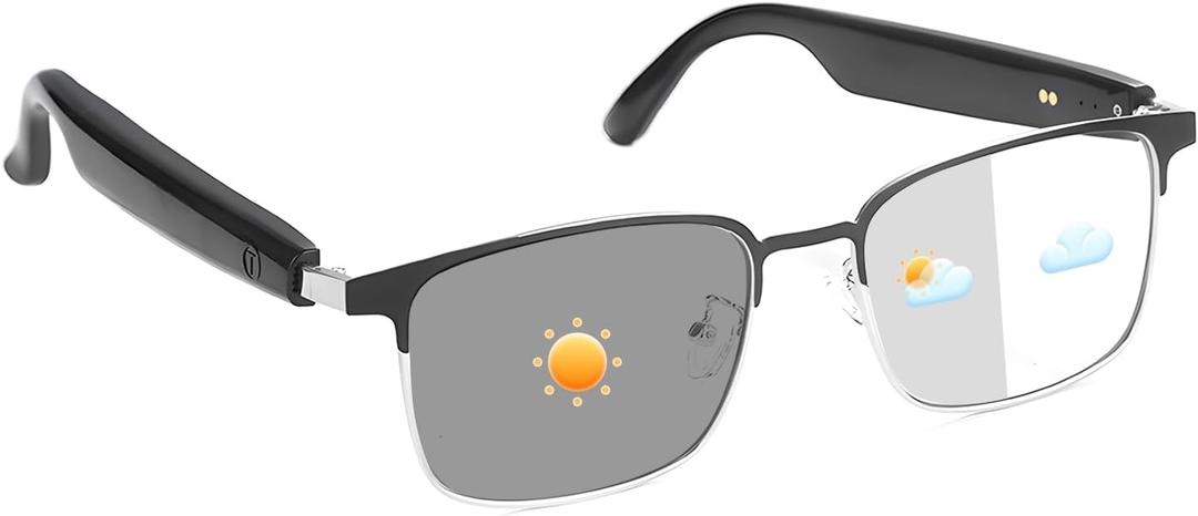 Smart Glasses with Open Ear, Photochromic Lenses, Polarized Sunglasses Bluetooth, Voice Assistant, Mic Speakers for Men Women Bluetooth Glasses, Hands-Free Listening Voice Control(Silver)