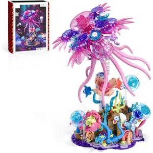 Jellyfish Building Sets for Adults,Ocean Animal Model Kits Collection Toy for Home or Office Decor with Botanical Flower Base,Creative STEM Building Gift for Teens Boys and Girls 8-14(526PCS)