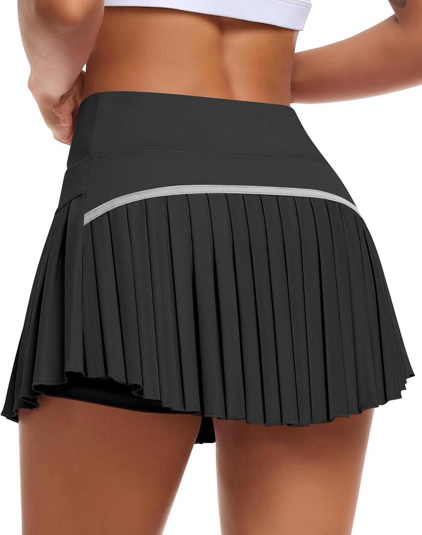 JoyGirl Womens Pleated Tennis Skirt High Waist Golf Skort | Built-in Shorts with Pockets, Mini Athletic Skirt, Breathable, for Tennis Golf Pickleball Workout (Black), Large