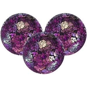M METERXITY 3-Pack Decorative Ball for Bowls, 2.4 Inch Mosaic Glass Balls Decorative Glass Orbs for Home Decor/Dining Tables/Wedding Party/Coffee Table/Centerpiece Decor [Purple]