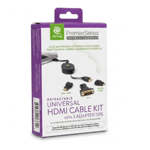 Retrak Retractable Universal HDMI Cable Kit with 3 Adapter kits