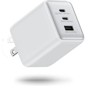 100W USB C Charger Block, 3-Port Compact Foldable Power Adapter USB Wall Charger for MacBook Pro/Air, Dell XPS, iPad Pro, iPhone Series, Galaxy S25/S24, and More (White)