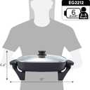 Elite Gourmet 12"x12"x2.15” Ceralast™ PFAS Free Ceramic Electric Skillet, Dishwasher Safe, Rapid Heat Up, 1200W, Dark Grey