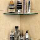 Bakzon Tempered Glass Corner Shower Shelves for Inside Shower, 2-Pack No Drill Adhesive Bathroom Organizer, Rustproof Aluminum Brackets, Glass Shower Corner Shelf