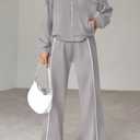 BTFBM Women's Two Piece Tracksuit Spring 2026 Long Sleeve Zip Up Sweatshirt Long Pants Outfits Jogger Sweatsuit Sets (X-Large, Grey)