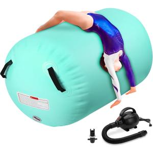 KIKILIVE Inflatable Gymnastics Air Roller Barrel Green 47x29inch, Tumble Rolling Air Roller Gymnastics Barrel with Electric Pump for Kids Adults Home Outdoor Gymnastic Training Cheerleading Yoga