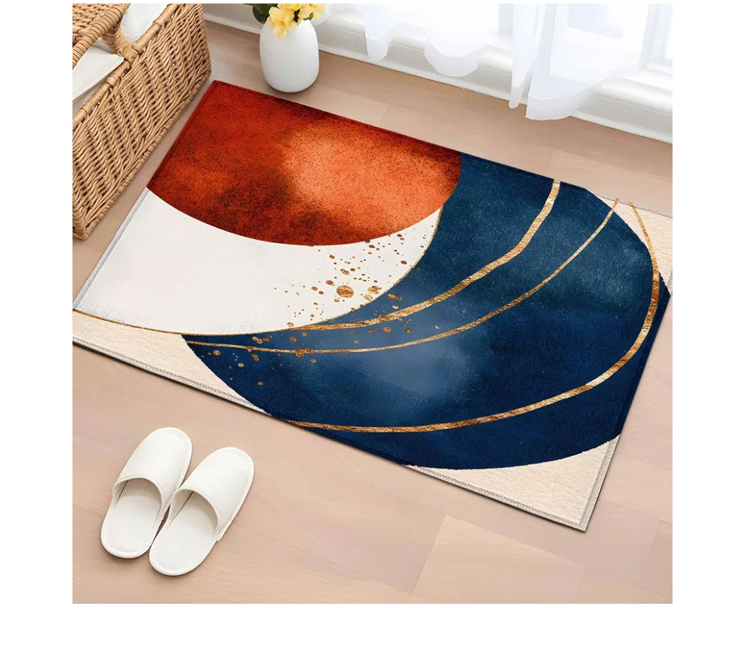 Navy Blue Burnt Orange Bathroom Mat 2x3 FT, Small Kitchen Mat, Modern Boho Art Geometric Washable Backed Front Door Throw Rug Non-Shedding Indoor Outdoor Doormat for Entryway Sink