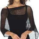 Back From Bali Womens Sheer Poncho Shrug Bolero, Lightweight Summer Shrug Pullover Sweater (Black)