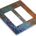 Old Abstract Blue/Red Messy Rust 2 Gang Double Decorator GFCI/Rocker Wall Plate Orange Messy Metal Copper Rusty Iron Print Electrical Outlet Decorative Receptacle Cover Light Switch for Dimmer, USB