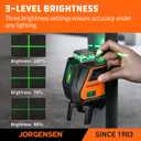 JORGENSEN 360 Laser Level with Tripod, 100 FT Rechargeable Self Leveling Cross Line Laser Leveler Tool with Magnetic Base, Wide Angle Green Laser Level for Picture Hanging, Floor Tile, Construction