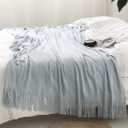Homiest Decorative Knitted Throw Blanket with Fringe Soft & Cozy Tassel Blanket for Couch Sofa Bed (Pale Blue,50x60)