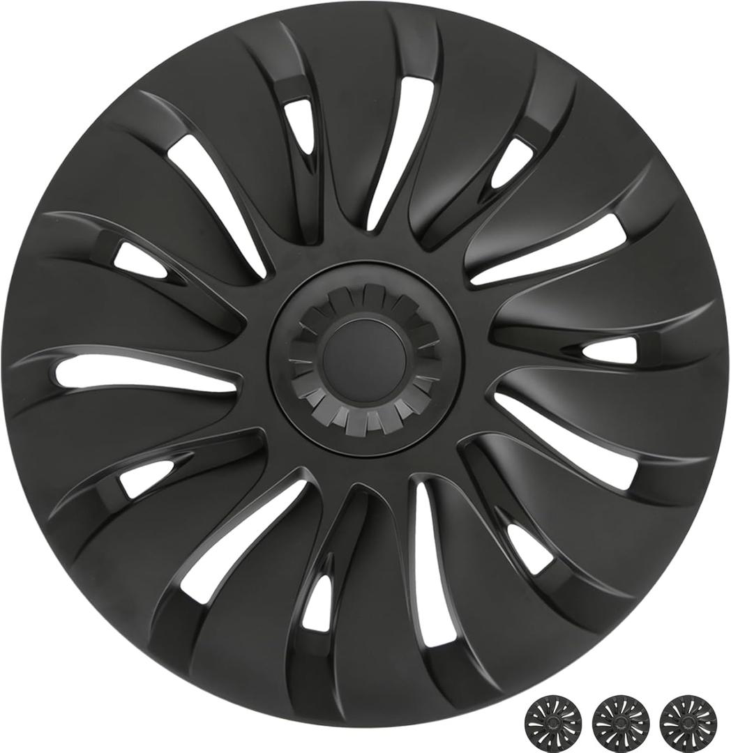 2025 Model Y Wheel Covers for Tesla Model Y Accessories 2024 19 Inch 4 Pcs Rim Protector Wheel Cover Replacement Compatible with Tesla Y 2024 2023 2022 2021 Matte Black ABS Hubcaps
