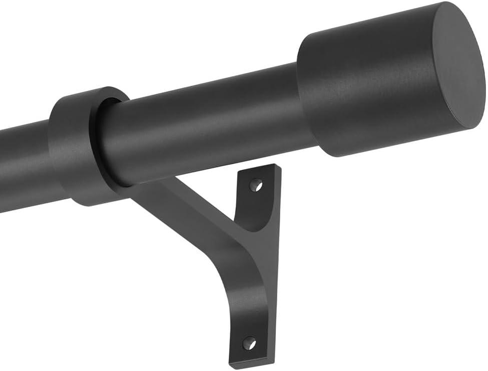 Matte Black Decorative Telescoping Curtain Rods, 72-144" with Cap Finials, Heavy Duty 1-Inch Window Treatment