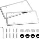 LivTee Chrome License Plate Frames, 4 Holes Stainless Steel License Plate Covers, 2PCS Car License Plate Holder, Automotive Accessories, Slim Design with Bolt and Gasket Cover for US Cars(Silver)