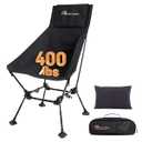 MOON LENCE Oversized High Back Camping Chair with Pillow for Adults, Height Adjustable Folding Chair | 400 lbs Capacity & 6.2 lbs, Hidden Pillow Pocket Wide Seat for Camping Fishing Overlanding, Black