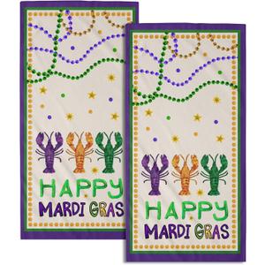 Happy Mardi Gras Kitchen Towels Set of 2 Soft Absorbent Purple Tea Towels Baking Cooking Wash Cloth Mardi Gras Decor Hand Dishtowels for Bathroom Kitchen Bar Beach Gym Spa Decor 14x28 Inch