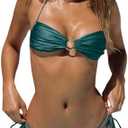 SOLY HUX Bathing Suit for Women Halter Ring Linked Tie Side Bikini Sets Two Piece Swimsuit, Large