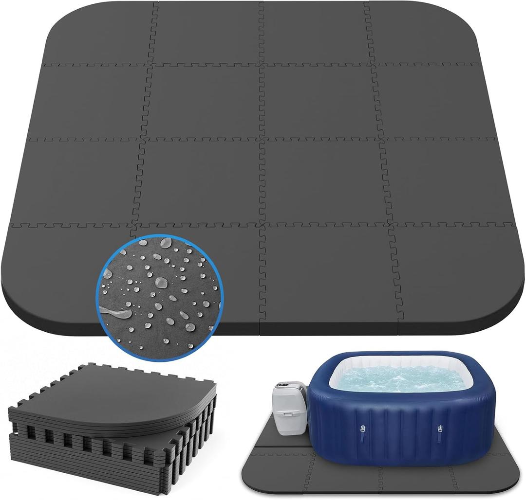 AFFLUENT 85" EVA Hot Tub Mat & Pad for Inflatable Tubs - 1/2" 12MM Thickened Non-Slip Outdoor/Indoor Protective Mat, Waterproof Durable Inflatable Hot Tub Accessories, Easy Clean (Black)