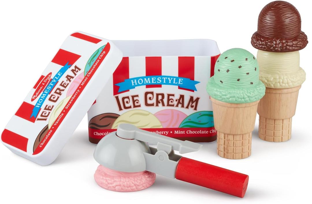 Melissa & Doug Scoop and Stack Ice Cream Cone Wooden Magnetic Pretend Play Food Set, Preschool Toy Play Ice Cream Set, Pretend Food, Toy for Toddlers and Kids Ages 3+ - FSC-Certified