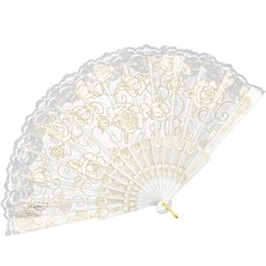 EOSAU Handheld Chinese Folding Fan Lace Hand Fans for Women Foldable Bulk for Party Wedding Church Dancing (White)
